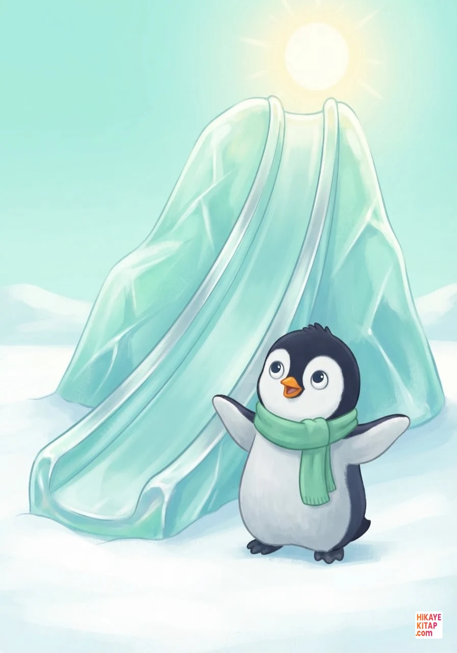 Minik Penguen Pofuduk ve Buzdan Kaydırak 1 görseli