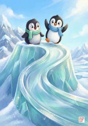 Minik Penguen Pofuduk ve Buzdan Kaydırak kapak