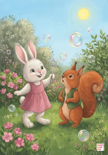 Minik Tavşan Lila ve Renkli Sabun Balonları kapak